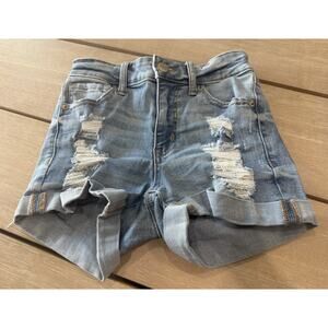 Aeropostale High Rise Midi 00 Cuffed Jean Shorts Distressed Y2K Casual Festival